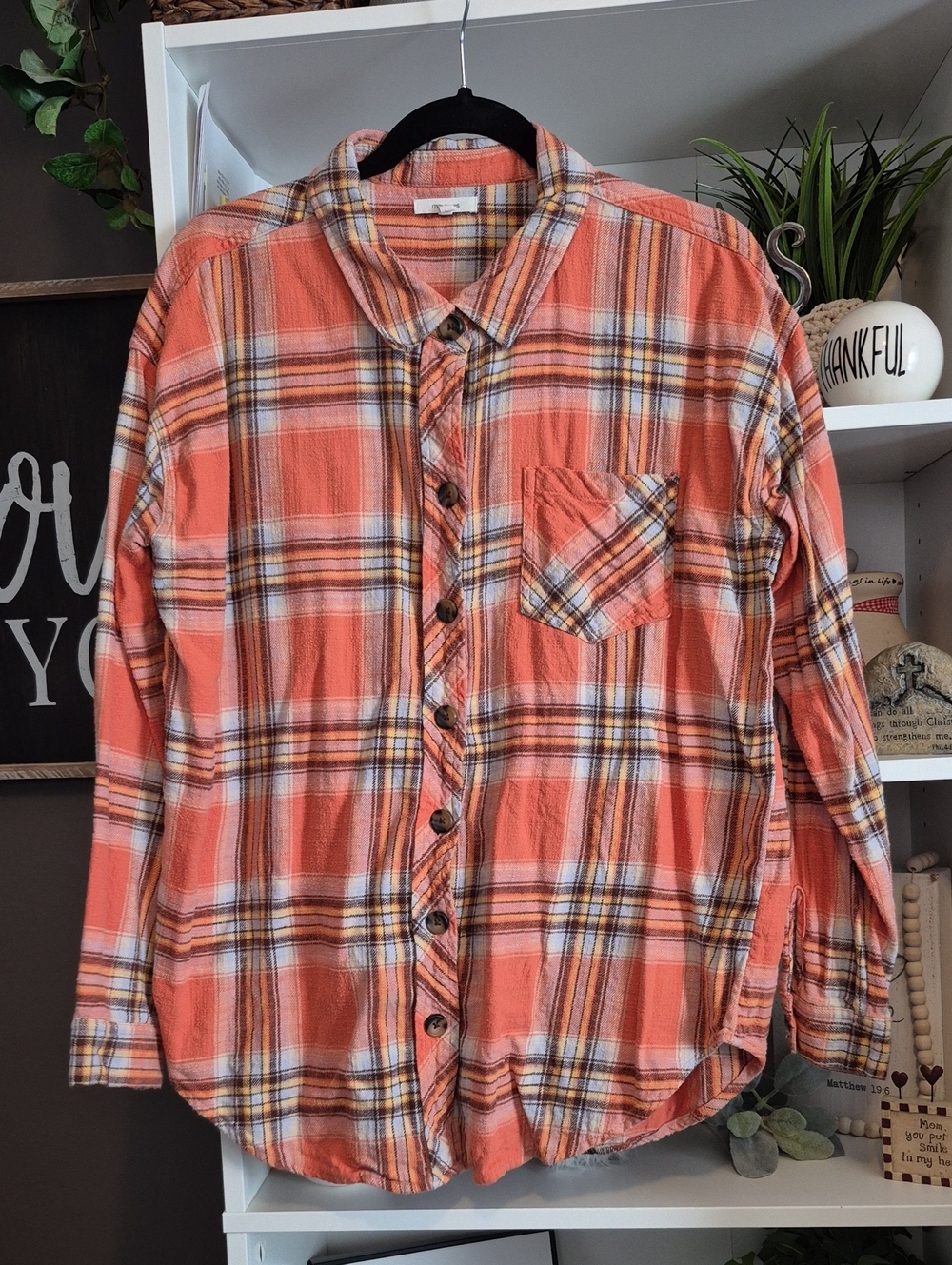 Maurices Orange Plaid Button-Down Shirt
